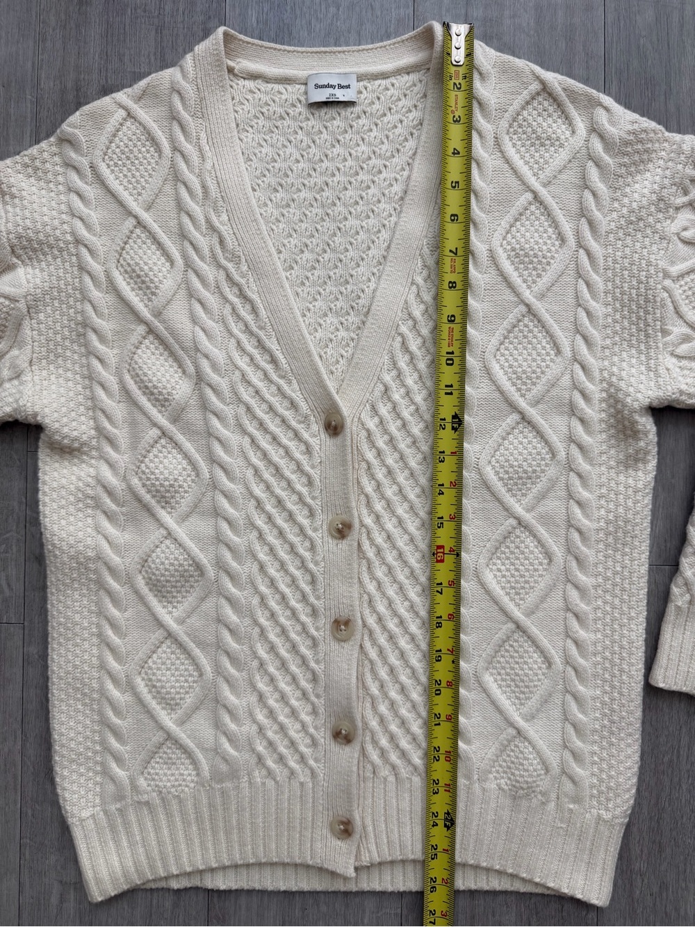 Sunday Best Aritzia Lamora Cable Knit Wool Cardigan in Whisper White Size 2XS - Picture 10 of 14